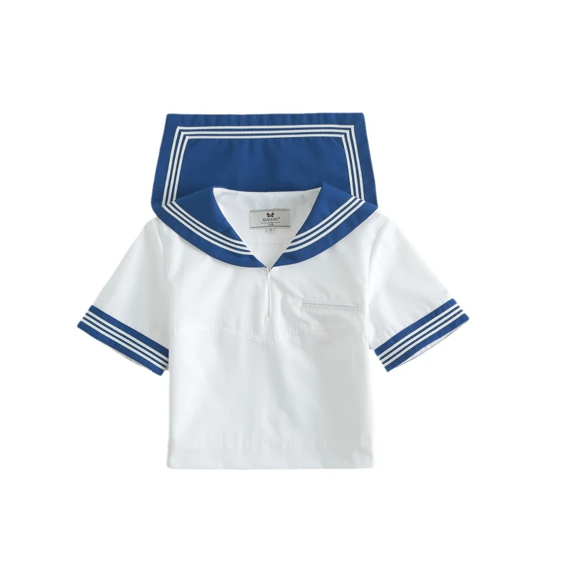 Japanese Sailor Uniform JK Uniform Short-sleeved Flower Cyanine Color Seagull Line Basic Sailor Uniform Fashion School Uniforms