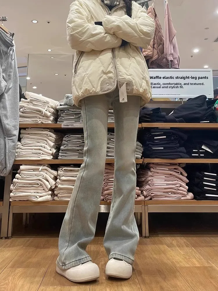 

Джинсы-колокольчики с высокой талией в американском стиле ретро, женские осенние новые брюки-копыта больших размеров, джинсы с толстыми мм, брюки Bootcut