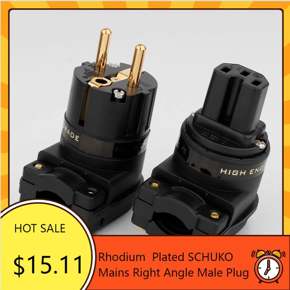 High Quality Preffair Rhodium /Gold Plated US/SCHUKO Mains Right Angle Male Plug to IEC C13 Female Socket HIFI Power Connector