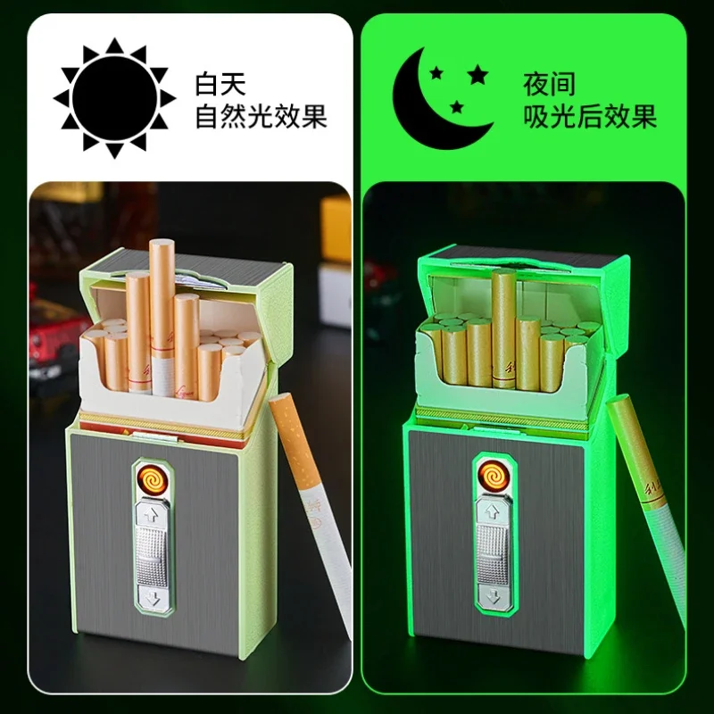 Waterproof Luminous Cigarette Case with Cigarette Lighter, Multifunctional Case, Coarse Smoke, Can Hold 20