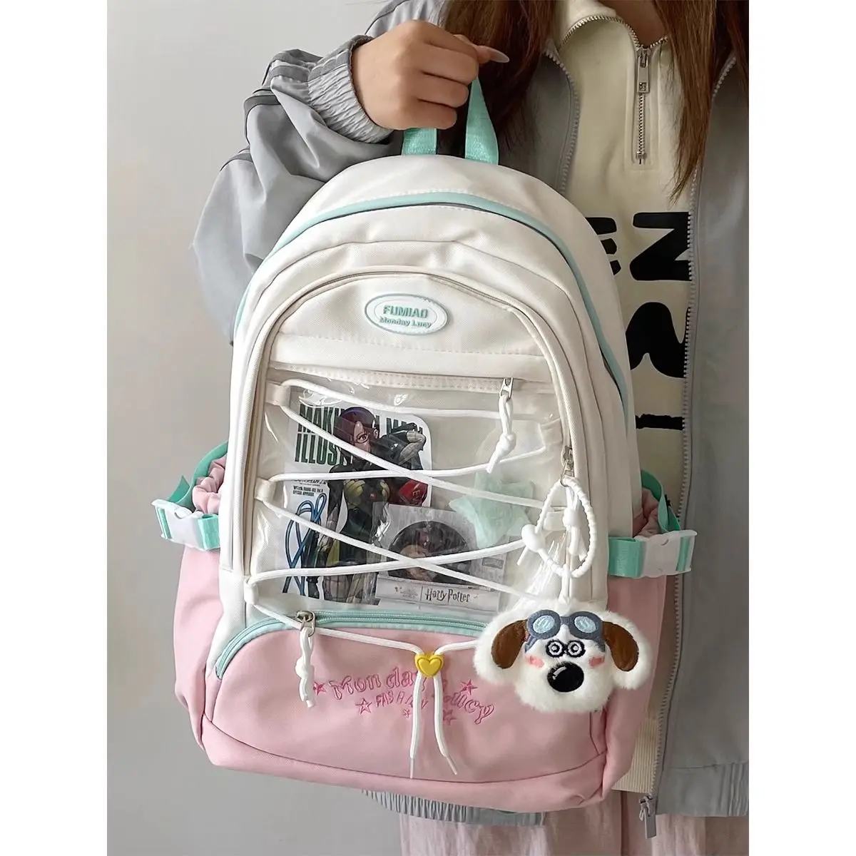 HAEX Dopamine Backpack Women 2025 Cross String DIY Anime Badge Ita Bags Harajuku Large Capacity Students Mochilas Para Mujer