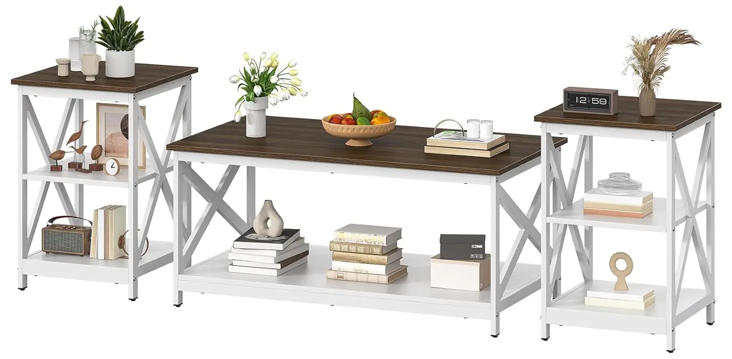 

Кофейный набор для гостиной из 3 шт., промышленный кофе X-Design и 2 торцевых столика, набор из 3 предметов для гостиной с La