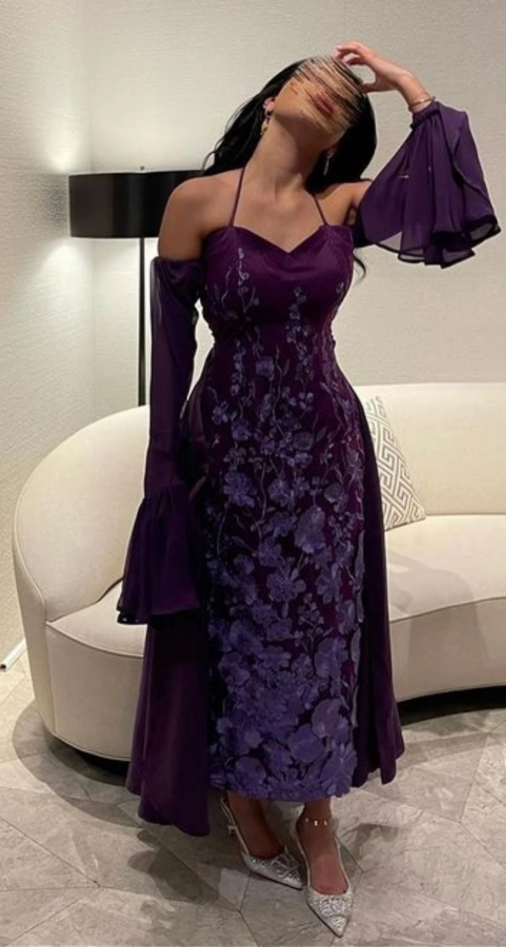 Prom Dresses Halter A-line Anke Length Evening  Flower Lace Satin Formal Occasion Gown vestidos para eventos especiales