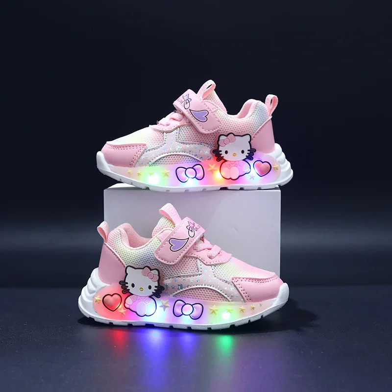 

Disney Kids'Casual Shoes Girls Led Light Cartoon PU Leather Spring Fashion Flat Bottom Shoes Breathable Pink Purple Size 21-30