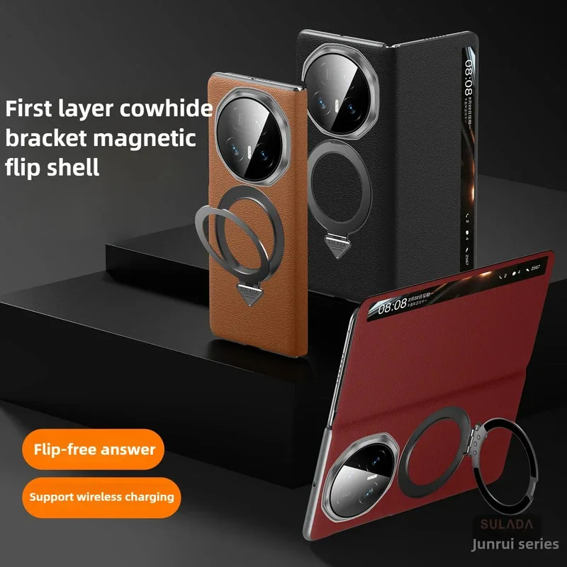 

For Honor Magic V5 Case Genuine Leather Junrui Stand Phone Case Smart Flip Magnetic Cover