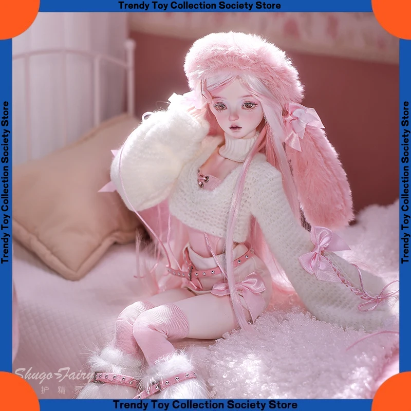 

Four-Point Bjd Resin Joint Movable Doll Genuine New Product In Stock Soft Pink Rabbit Ear Cap Human-Shaped Doll Festival Gift