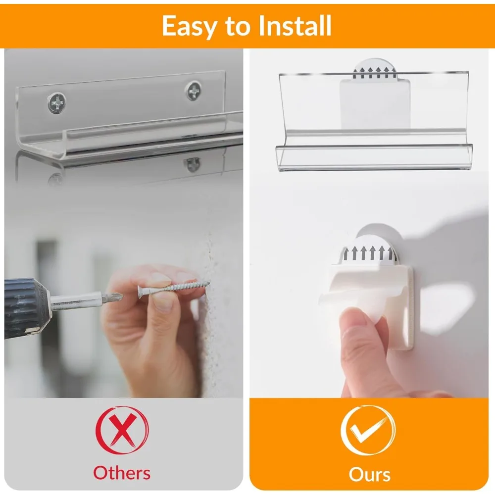 6 عبوات من حامل تسجيلات الفينيل على الحائط بدون مثقاب، رفوف عرض رفوف سجل الأكريليك ذاتية اللصق لأغطية ألبوم LP CD #4