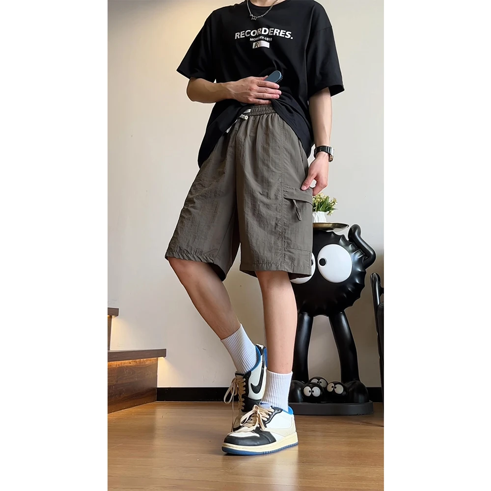 

Мужские лыжи из ледяного шелка, летние тонкие водонепроницаемые брюки Qui Dry, повседневная рабочая одежда, брюки пять четвертей с эластичной резинкой на талии