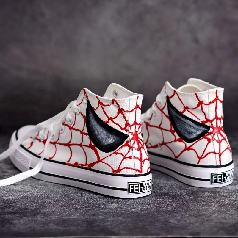 Spiderman anime moda masculina graffiti sapatos de lona tendência de alta qualidade marvel reunião sapatos pintados à mão casal tênis feminino