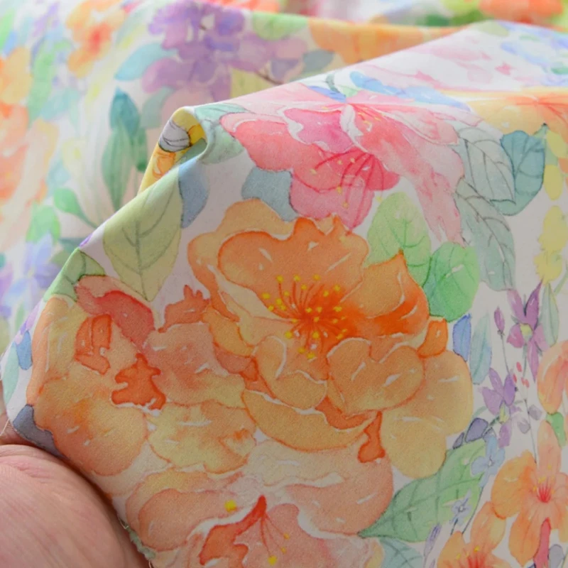 

145x50cm Watercolor Floral Cotton Poplin 60s Plain Fabric High Count for Handmade Children's Dress Clothing Sewing Cloth