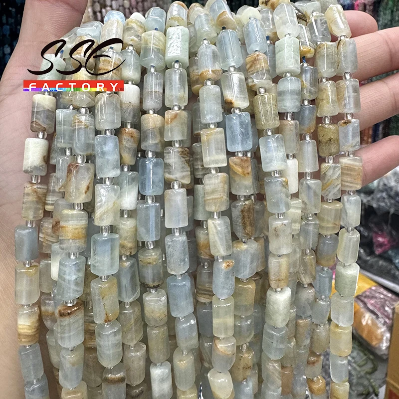 AAA Natural Blue Argentina Calcite Beads Facted Cylinder Stone Loose Spacers Beads For Jewelry Making Bracelet Necklace 15