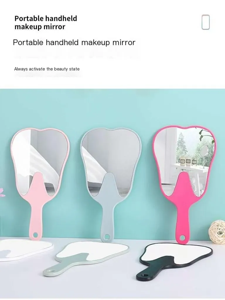 1PC Dental Mouth Mirror Tooth Shaped Mirror Handheld Unbreakable Plastic Makeup Mirror Dental Accessories Dentist Gift