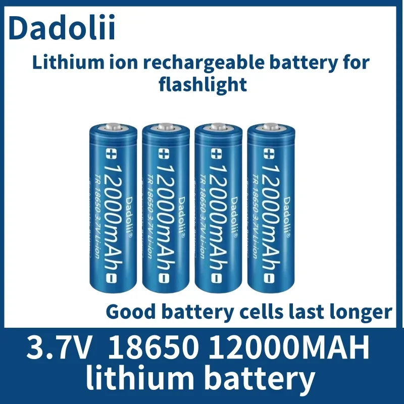 Lithium ion rechargeable battery for flashlight, 18650 V rechargeable battery, 3.718650 mAh capacity, 12000