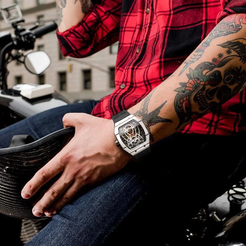 Jinlery Automatic Self Wind Mechanical Watch for Men Spider Watches Carbon Fiber Men Watch Luxury Man Watch Relogio Masculino
