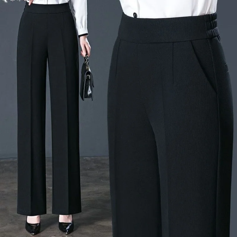 Office Lady Simplicity Solid Color Elastic High Waist Pants 2024 New Casual Straight Trousers Spring Autumn Women\'s Clothing