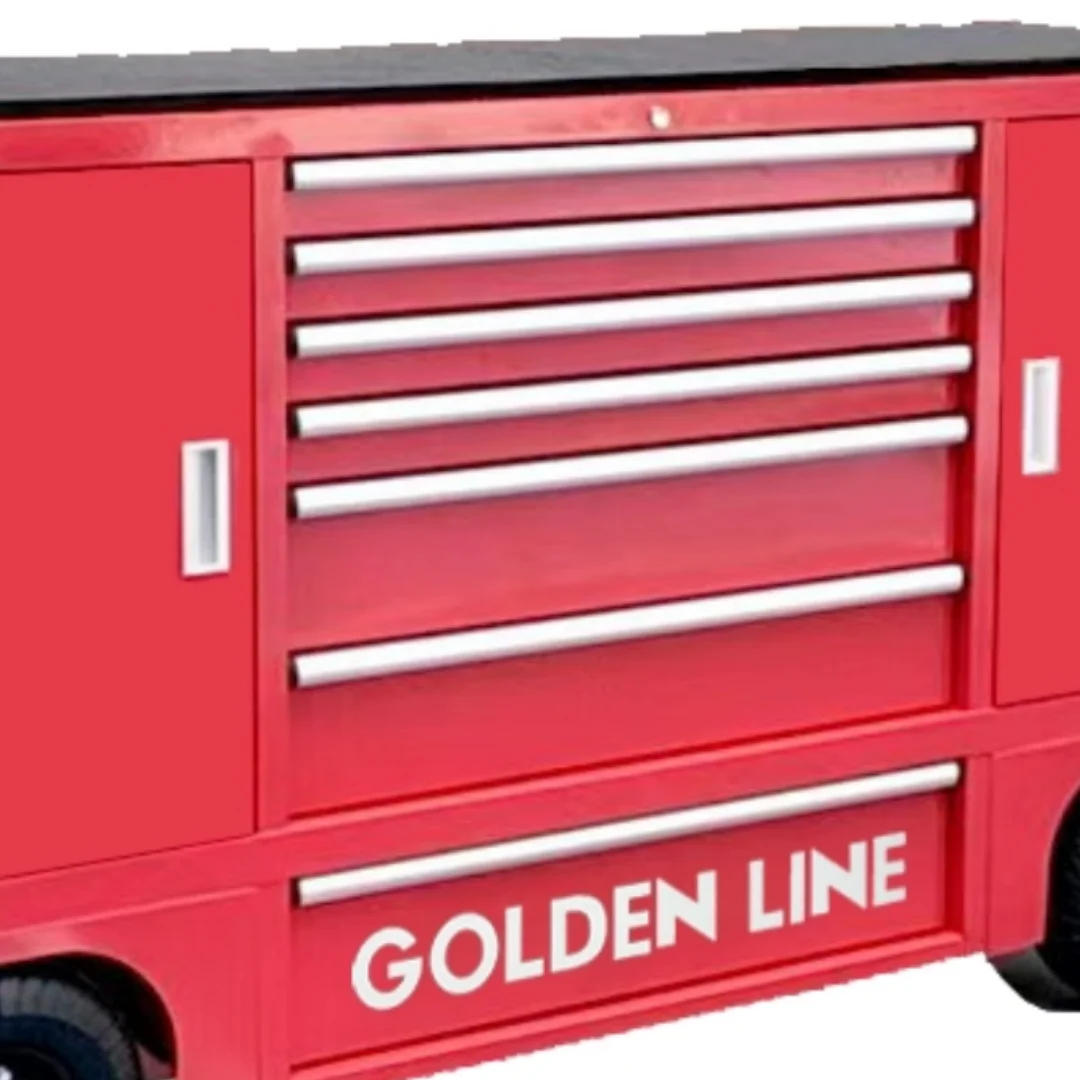 Goldenline All-in-One Mobile Workshop Cart Work Table Brake Wheels Drawers & Hanger Board for a Cleaner More Efficient Workspace