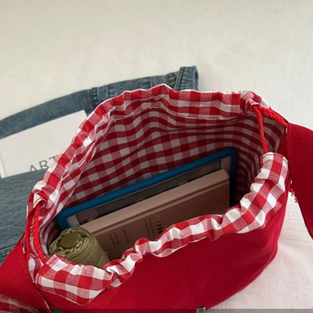 

All-match Cloth Drawstring Bucket Bag Korean Style Large Capacity Denim Canvas Bag Retro Handbag Tote Bag Outdoor