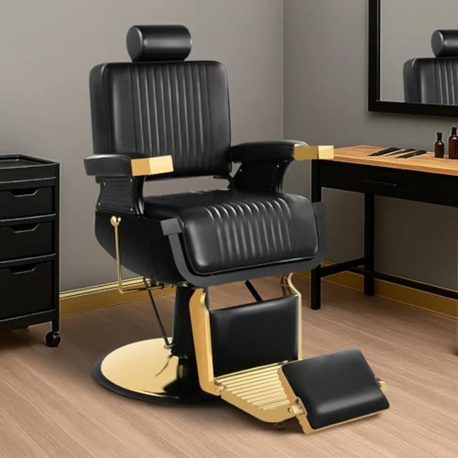 

Vintage Barber Chair Heavy Duty, Recline Hair Salon Hairdresser Chair with Removable Headrest, 360 Swivel All Purpose Shampoo B