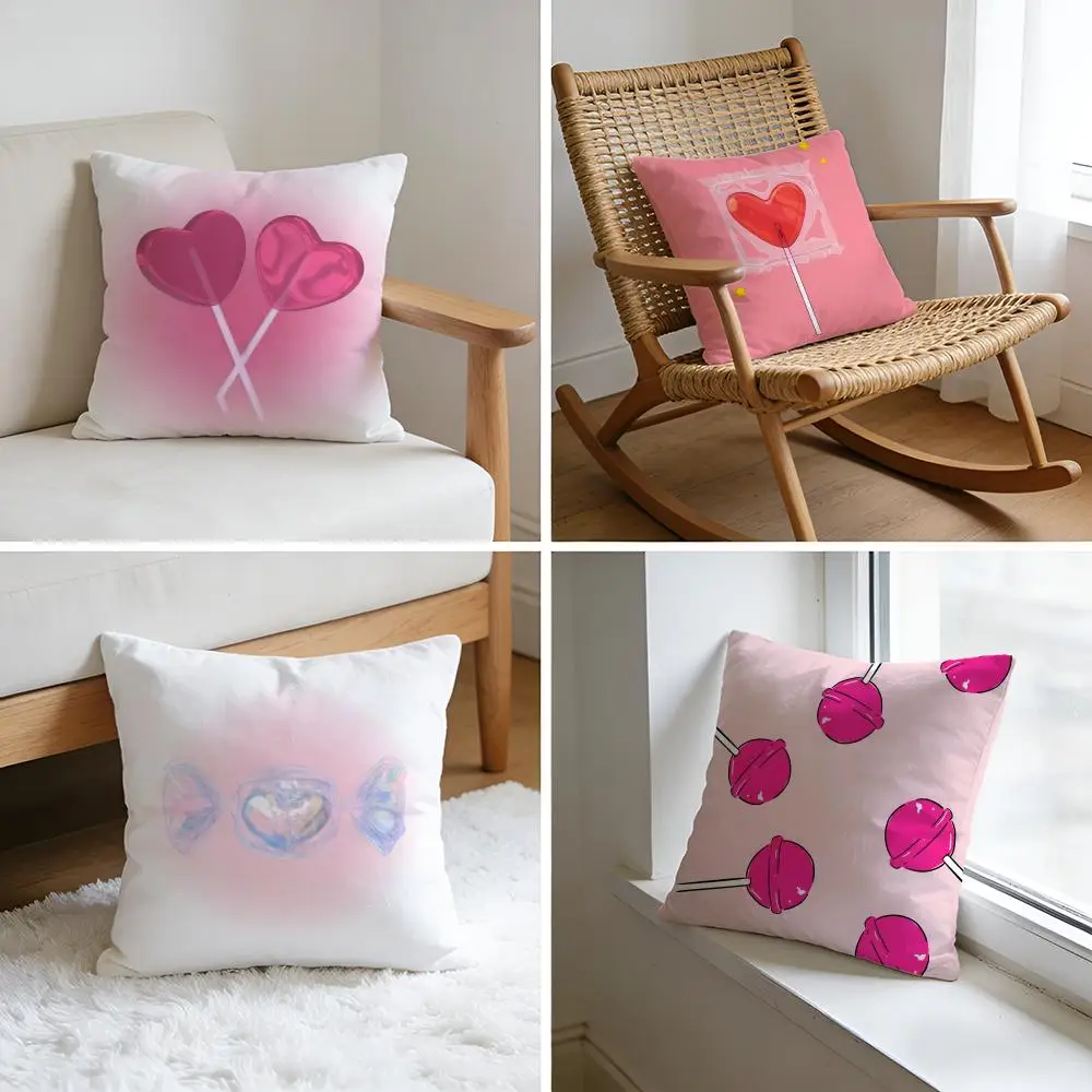 

Cushion Cover Washed Linen Soft Breathable Decorative Case for Sofa Home Pillow cover sweet pink candy