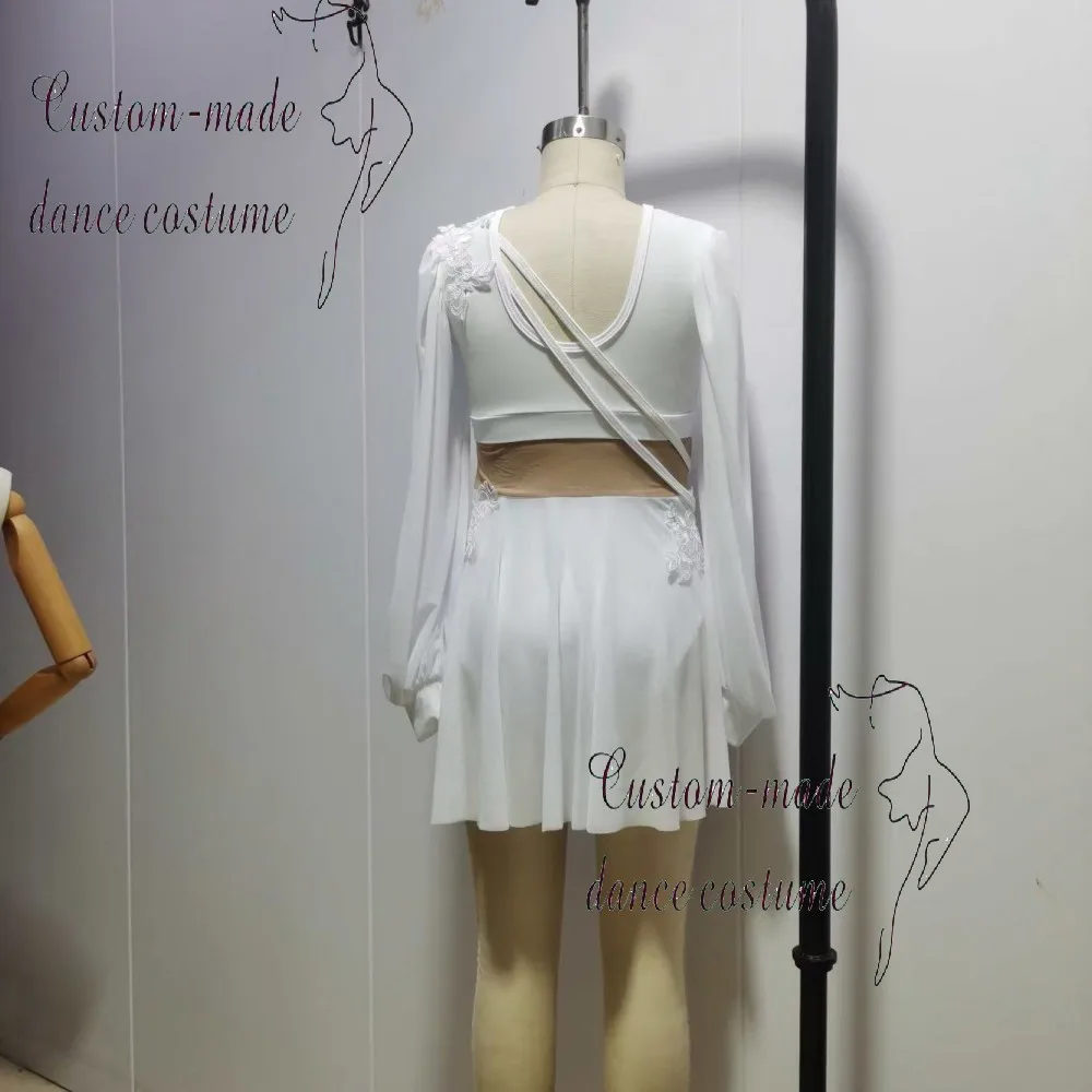 مشد نسائي ضيق مزين بالترتر مع تنورة بيضاء، زي رقص لأداء الموسيقى على منصة المسرح للبالغين #3