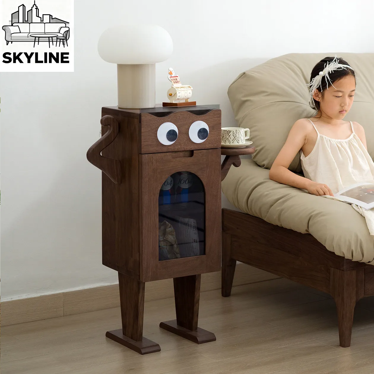 North American black walnut solid wood side cabinet robot sofa stand cabinet living room storage creative chest cabinet