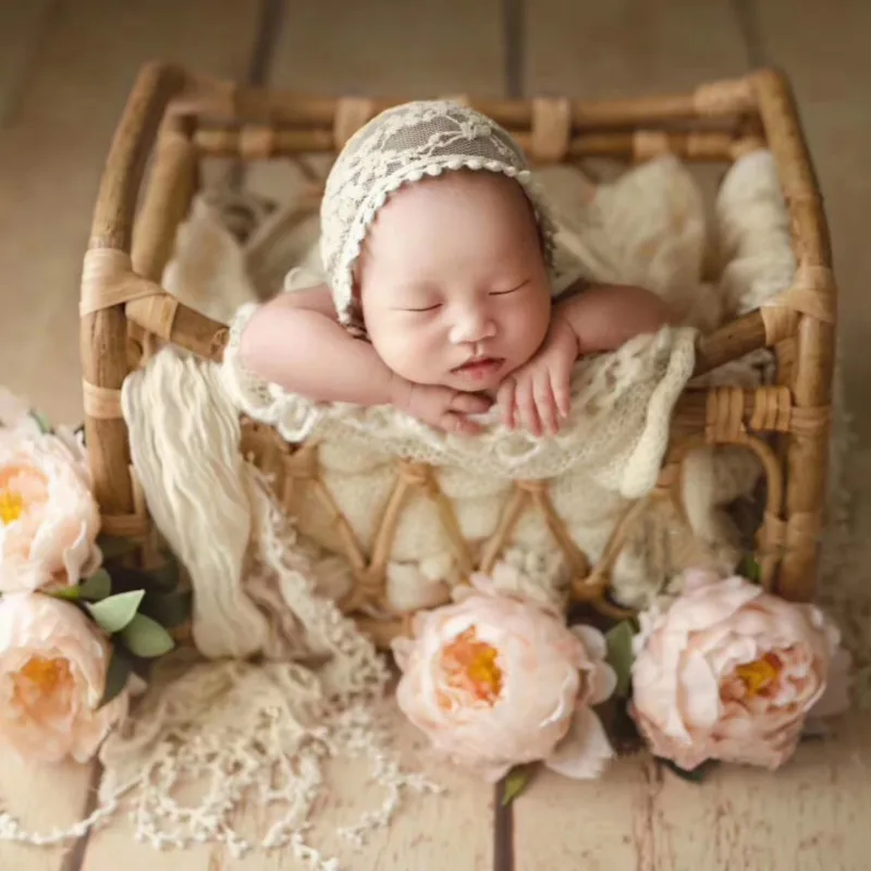 Alat peraga fotografi bayi baru lahir keranjang foto Retro keranjang tenun bayi aksesori foto buatan tangan keranjang tempat tidur bayi