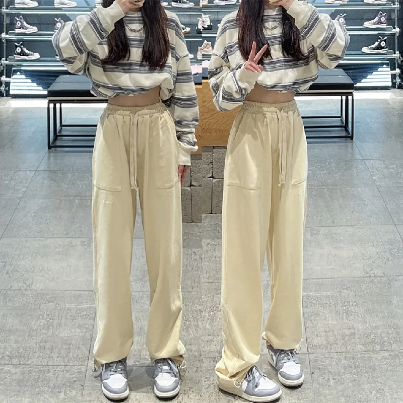 Apricot Casual Pants Women Plus Velvet Vintage Simple Baggy Trendy Straight Streetwear All-match Chic Harajuku Ulzzang  New