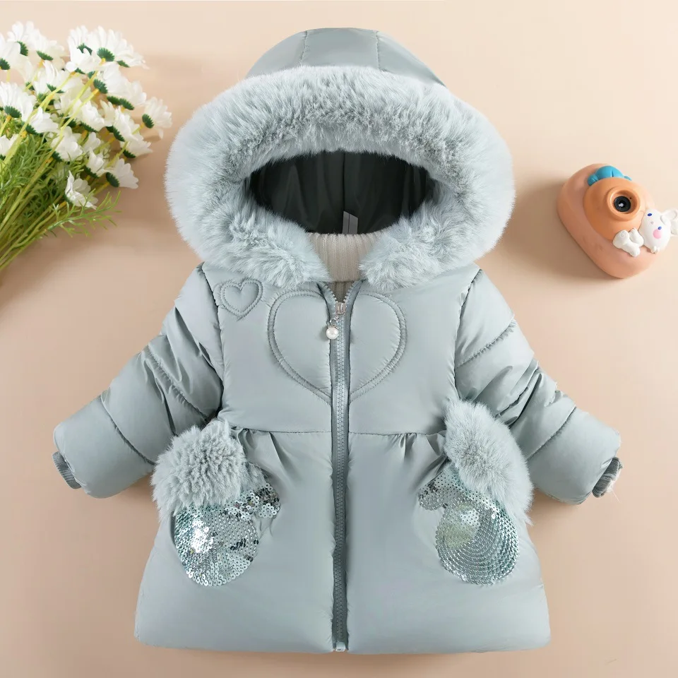 

Children's winter clothing plus cashmere thickened fashion cotton-padded jacket for baby girls old foreign winter coat