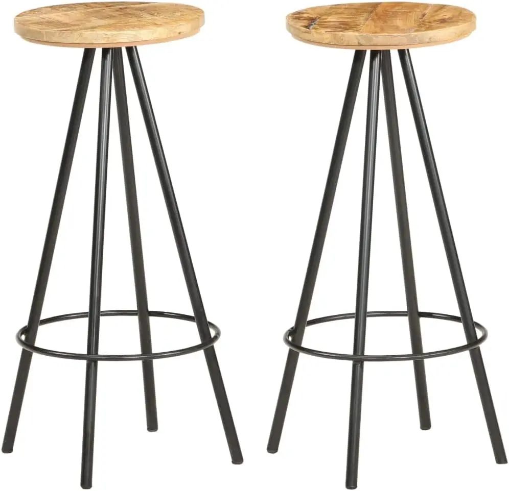 2X Solid Rough Mango Wood Bar Stool Kitchen Counter Pub Indoor Furniture Dinette Dinner Dining Living Room Side Chairs Stools