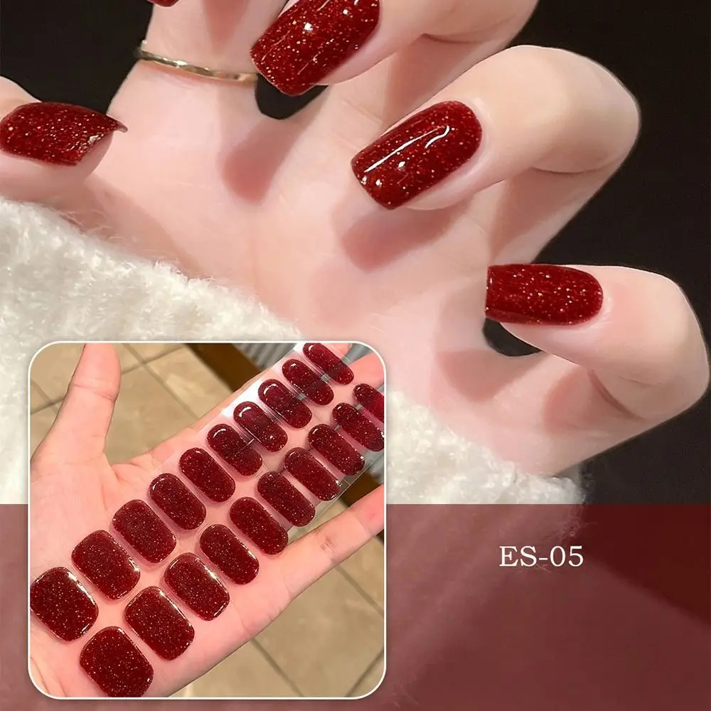 Semi Cured Gel Nail Strips Glitter Autumn Leaves Rabbits Pure Color Works with Nail lamp Salon-Quality Long Lasting Nail Sticker