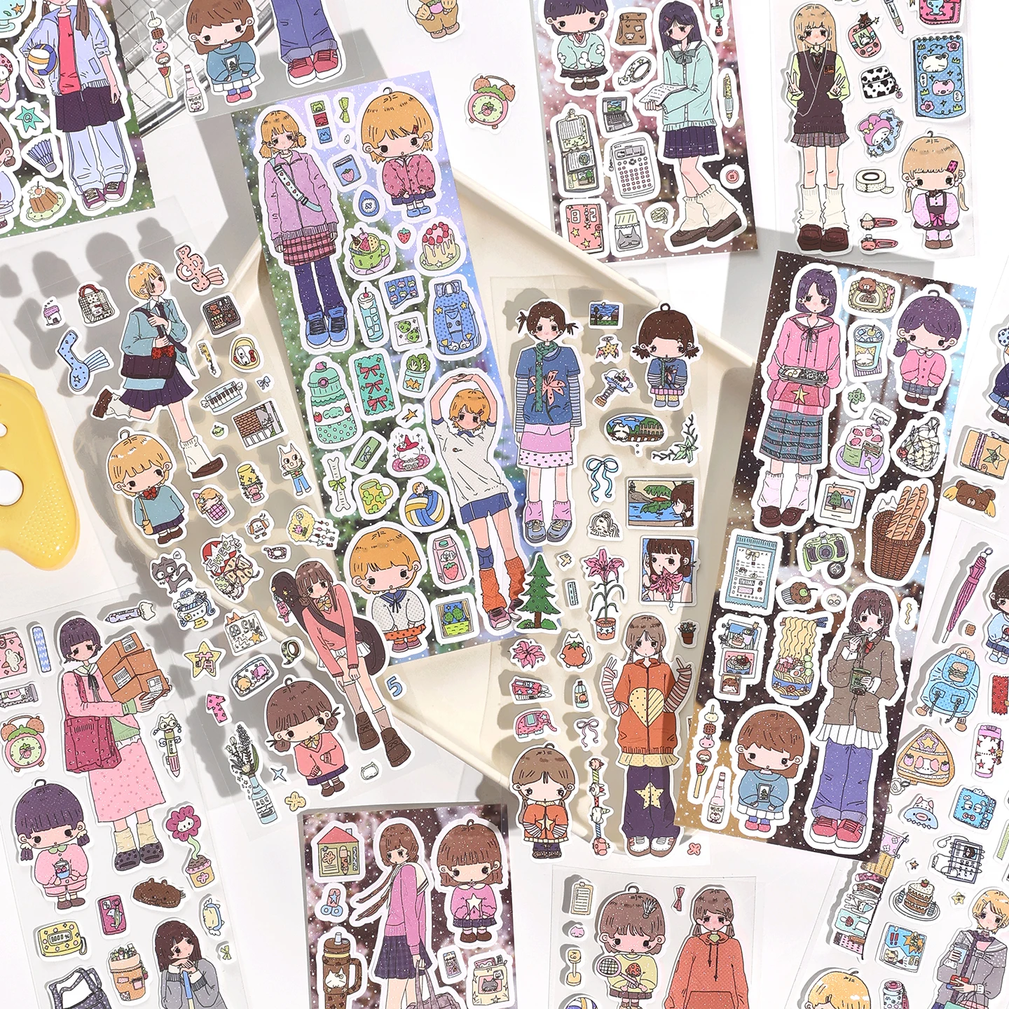 Kawaii Ins 6sheets Small Daily 2.0 Series Sparkling Sand PET Stickers DIY Diary Scrapbook Aesthetic Stationery Stickers