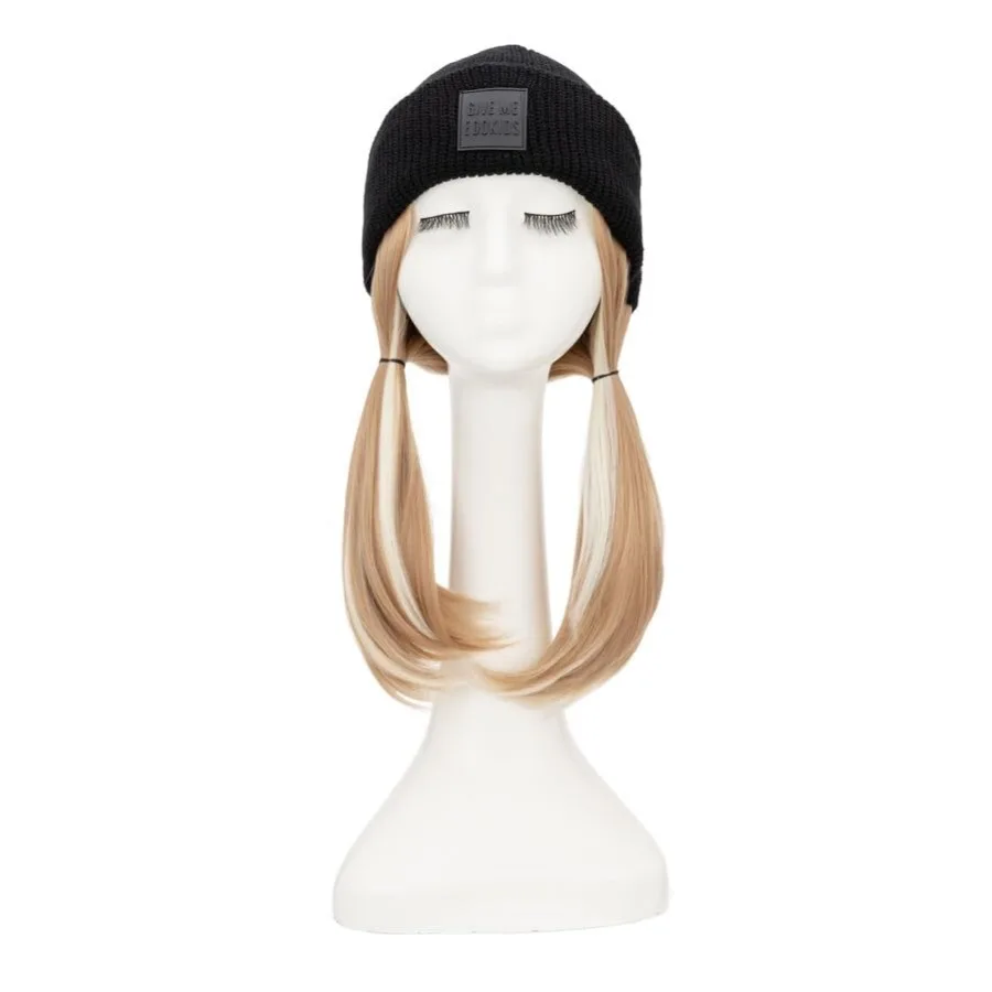 冬の灰色ブロンドショートストレートヘアエクステンション11インチニット帽ヘアピース女性用女の子用：スタイリッシュで暖かいヘアソリューション