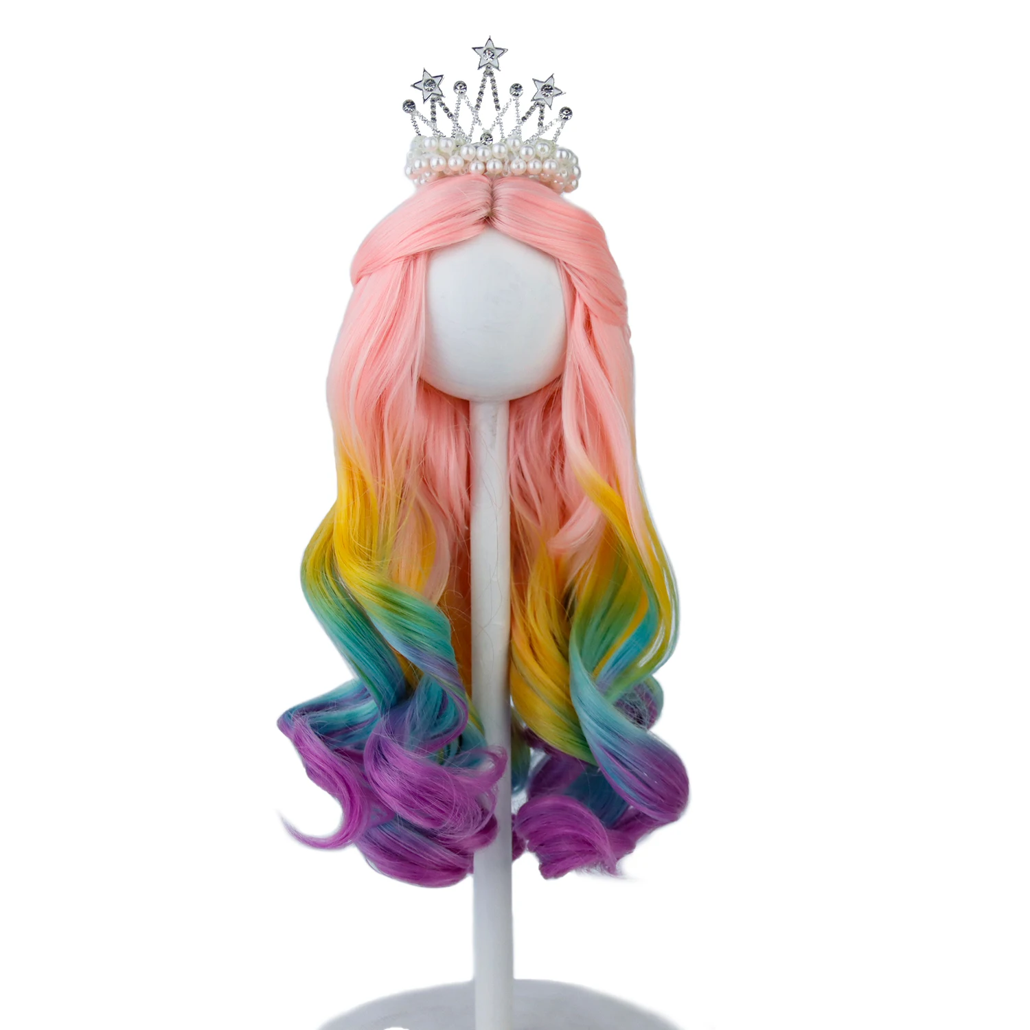 

Doll Wigs 26-28cm head Circumference Long Curly Gradient Colorful Ombre Synthetic Hair For 18'' American Doll