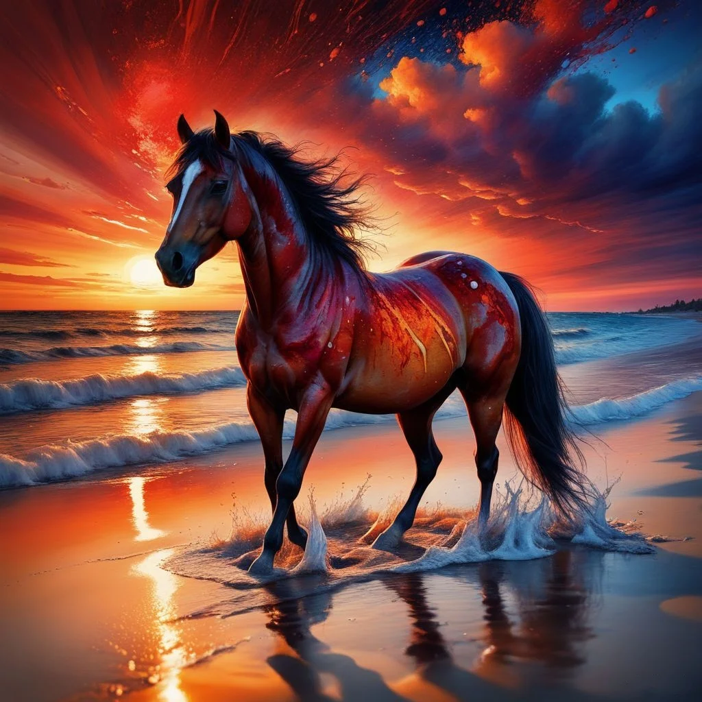 Sunature Diamond Painting Art Full Square Round Drills Beach Horse Diamond Painting Kit