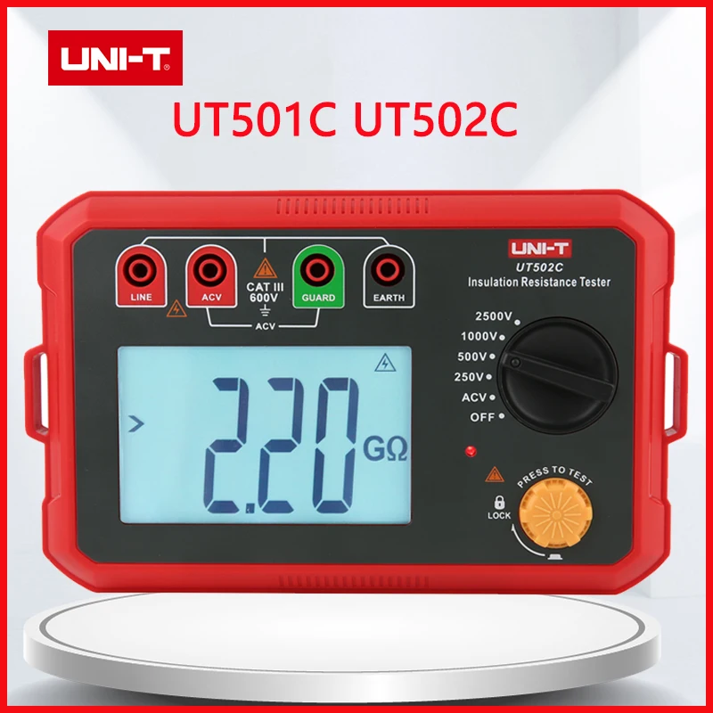 UNI-T тестер сопротивления изоляции UT501C UT502C 1000 В 2500 В цифровой мегомметр 5 ГОм высоковольтный кабель двигателя Ом мегомметр