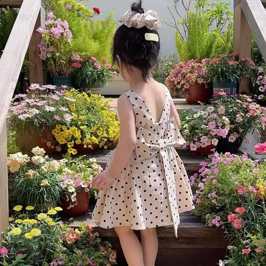 Girls Summer Polka Dot Princess Dress Children's Korean Style Fashionable Dress for Little Girls Baby Girls 2026 New Arrival