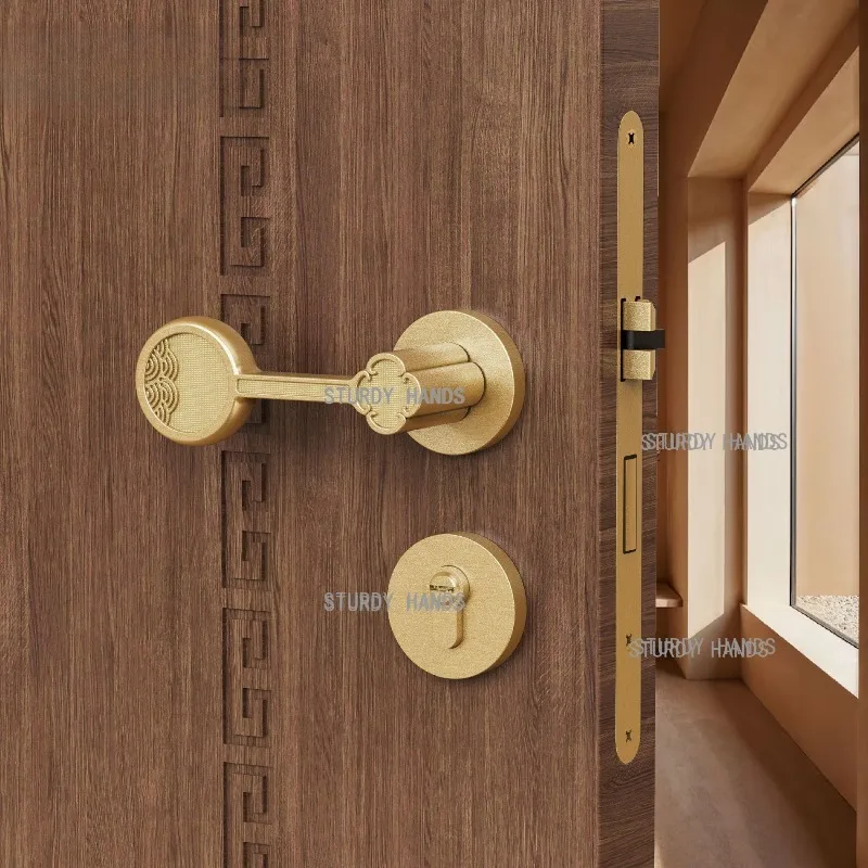 New Chinese style door handle door lock Indoor retro silent lock Home decoration accessories