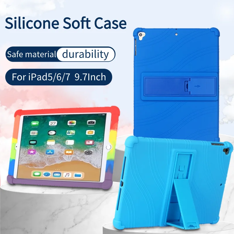 For Apple Ipad 5 6 7 9.7 Inch Silicone Case Ipad Air 2 Ipad Pro Anti-Fall Shell Bracket Hockproof Shockproof Cover Soft