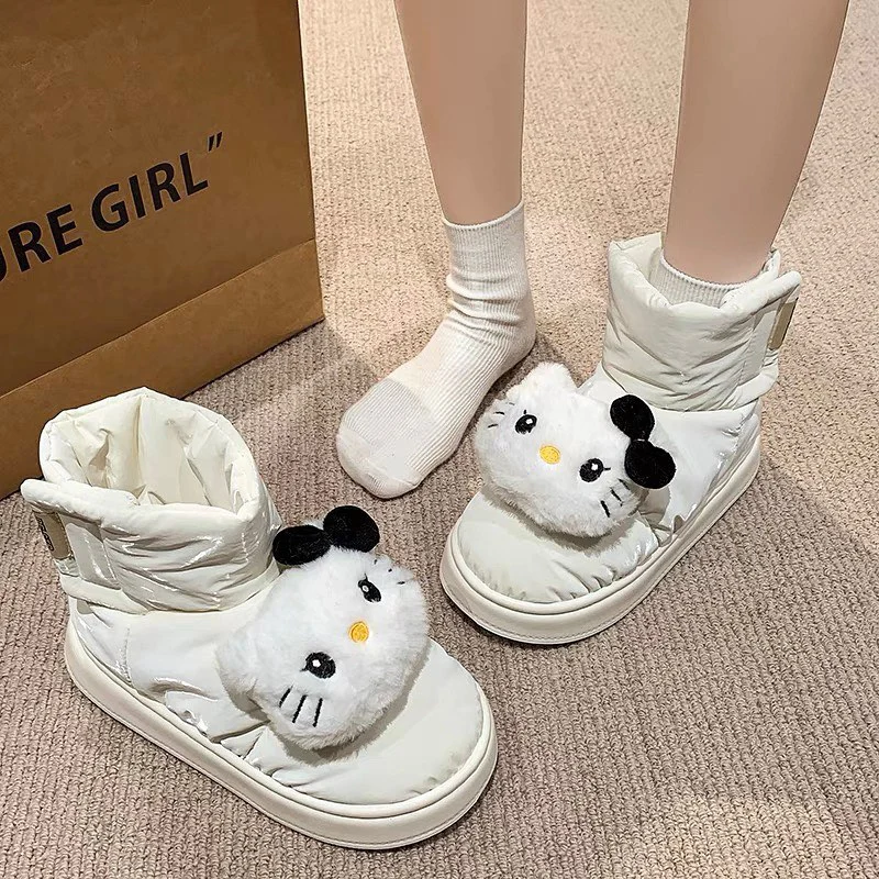 Sanrio Hello Kitty Anime Cartoon Cute Short Boot Women Winter Thick Bottom Lightweight Anti Slip Warm Snow Boots Christmas Gift