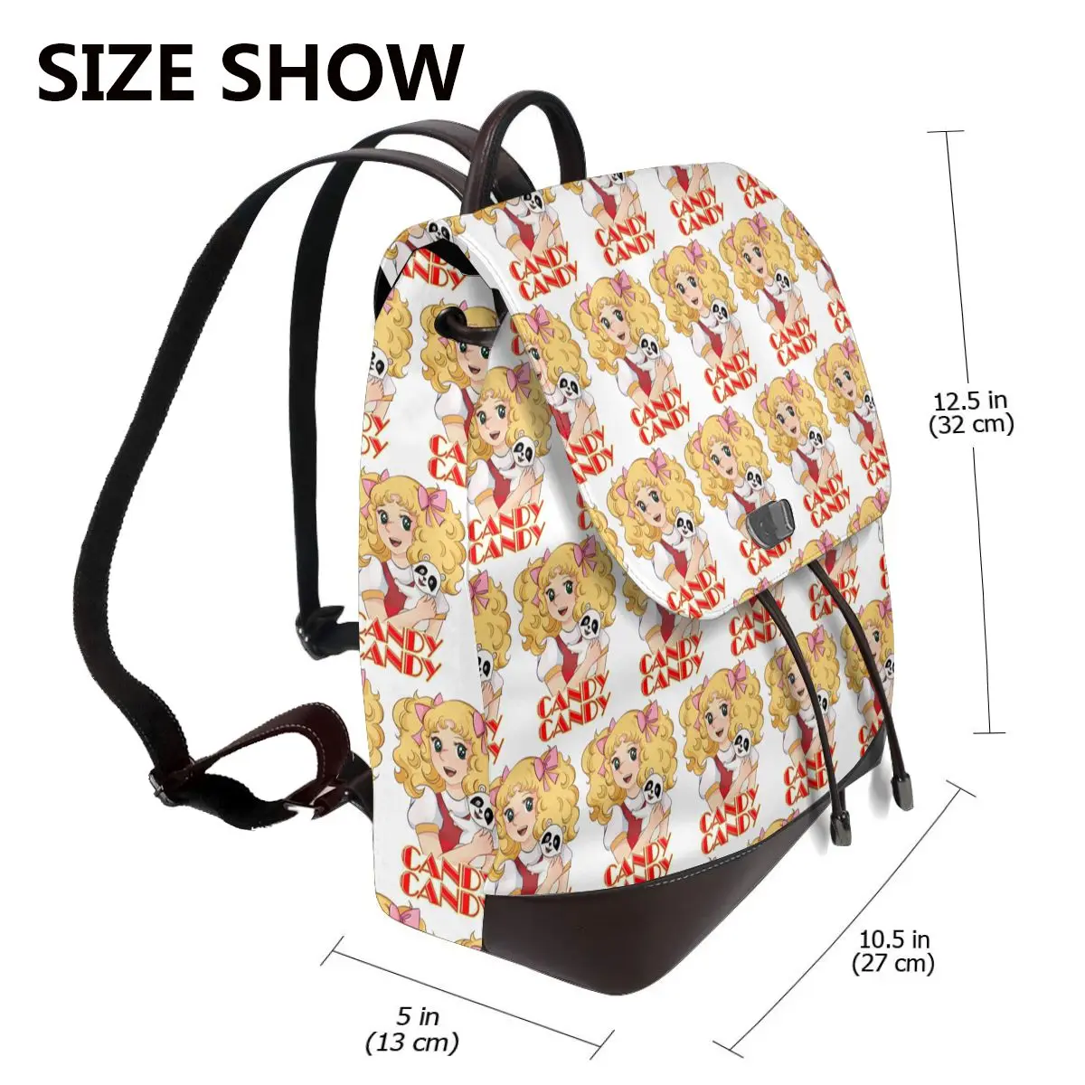 Candy Candy Cartoon Anime Women Soft Leather Backpack Large Capacity Multi Pockets Work Travel Ladies Casual Rucksack