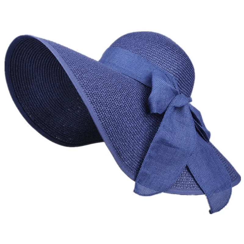 Cappello a tesa larga da donna cappello di paglia da sole da donna cappello a tesa larga pieghevole cappelli da spiaggia Floppy arrotolabili per le donne protezione solare con fiocco grande