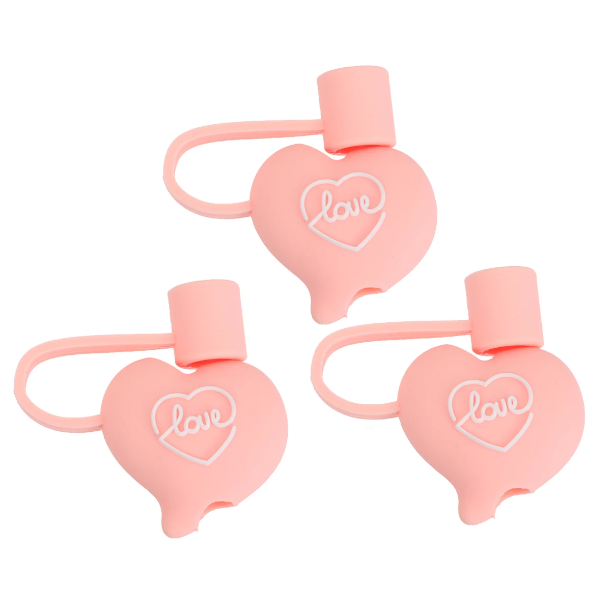 

3 Pcs Straw Dust Plug Heart Shape Silicone Drinking Protector Cute Cartoon Style Leak Proof Straw Cover for Party Use