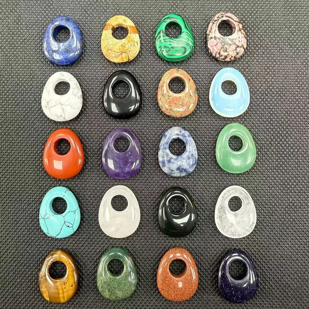 RX14-1 20x25mm Natural Crystal Safety Buckle, Off-Center Drilled Pendant for DIY Necklace Jewelry Making Supply