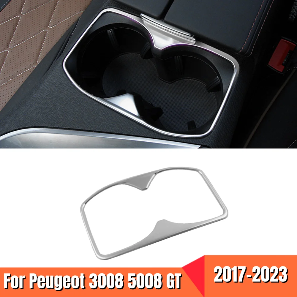 For Peugeot 3008 GT 5008 2017-2023 Car Styling Accessories Stainless Steel Interior Front Row Water Cup Holder Frame Cover Trim