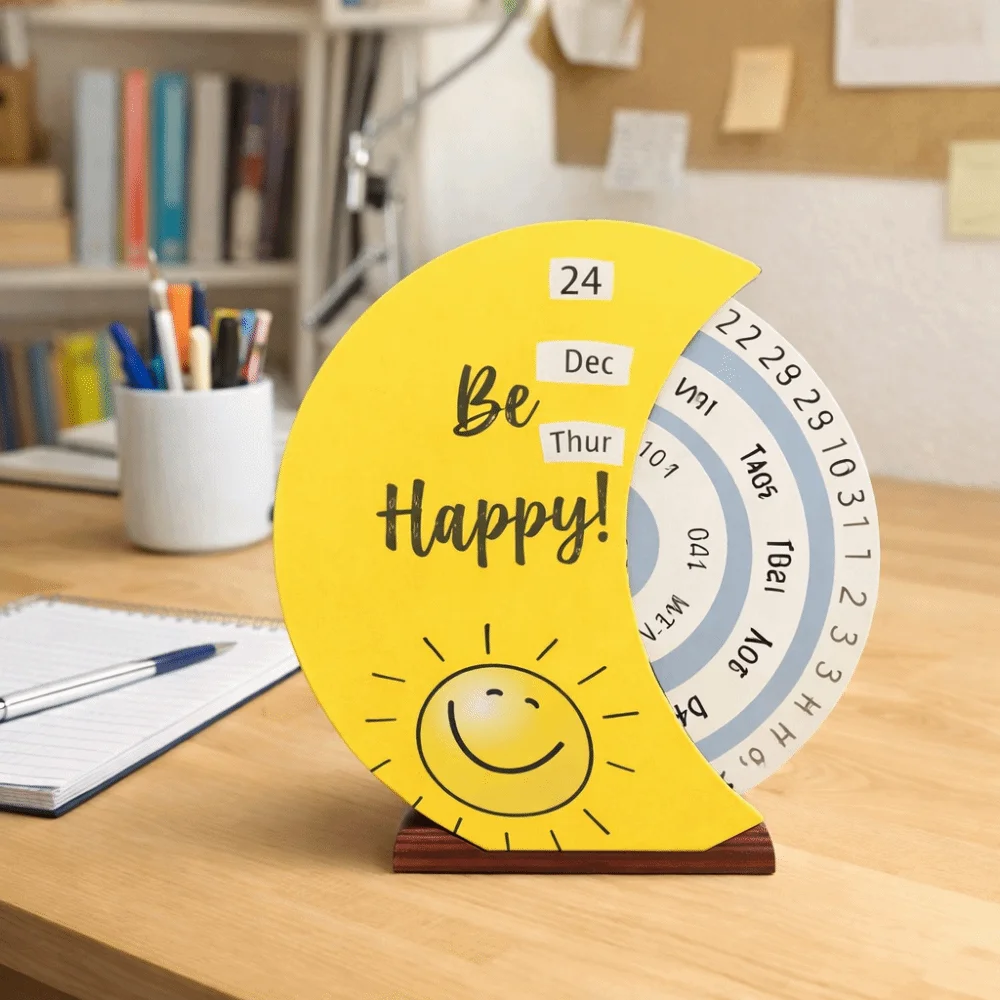 Wooden Material Wooden Calendar Rustic Style Manual Rotating Desk Calendar Rotating Mechanism Desktop Decoration