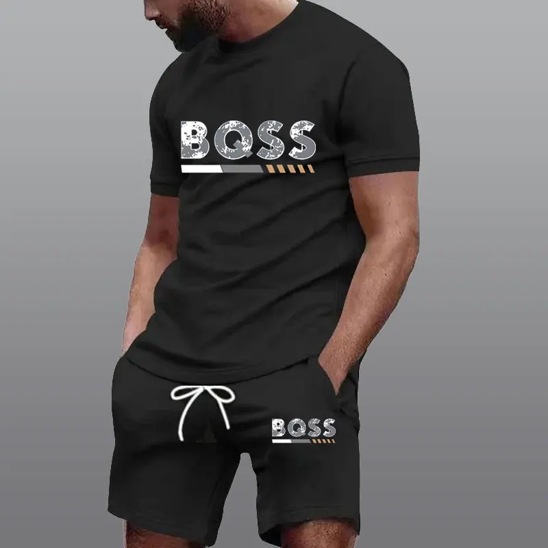 Ropa deportiva de verano para hombre, traje de moda de dos piezas, conjunto deportivo informal para correr, de secado rápido, con pantalones cortos y manga corta.