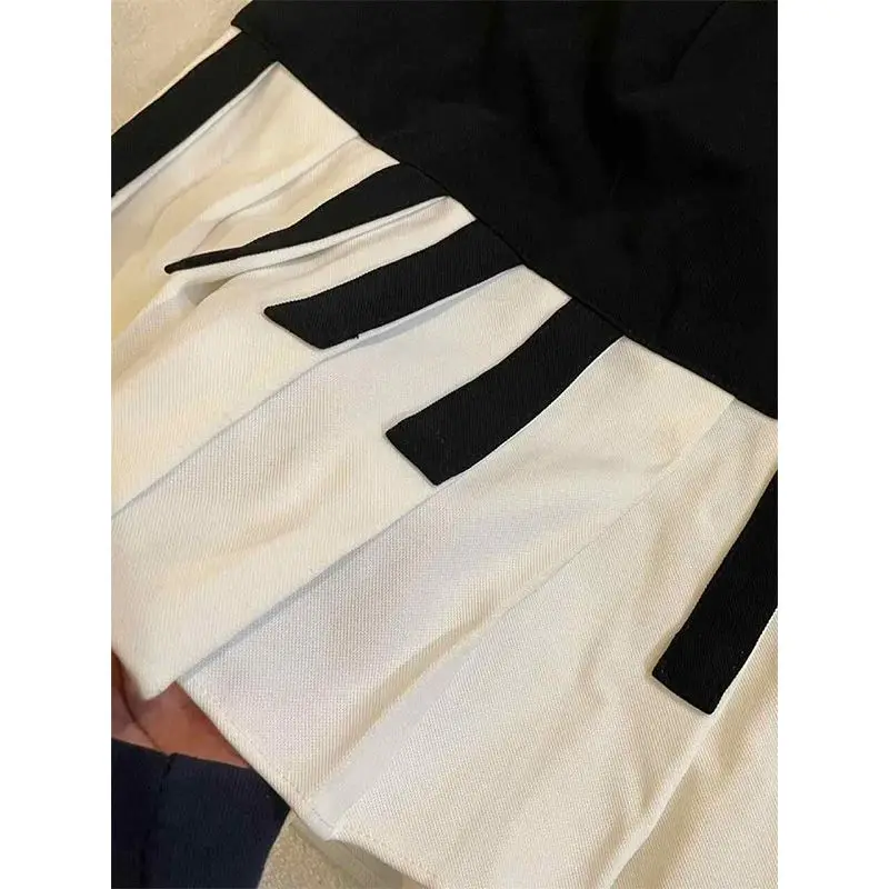 Deeptown Preppy Style Pleated Skirts Women Black White Spliced Mini Skirt Harajuku Korean Fashion High Waist A- Line Short Skirt
