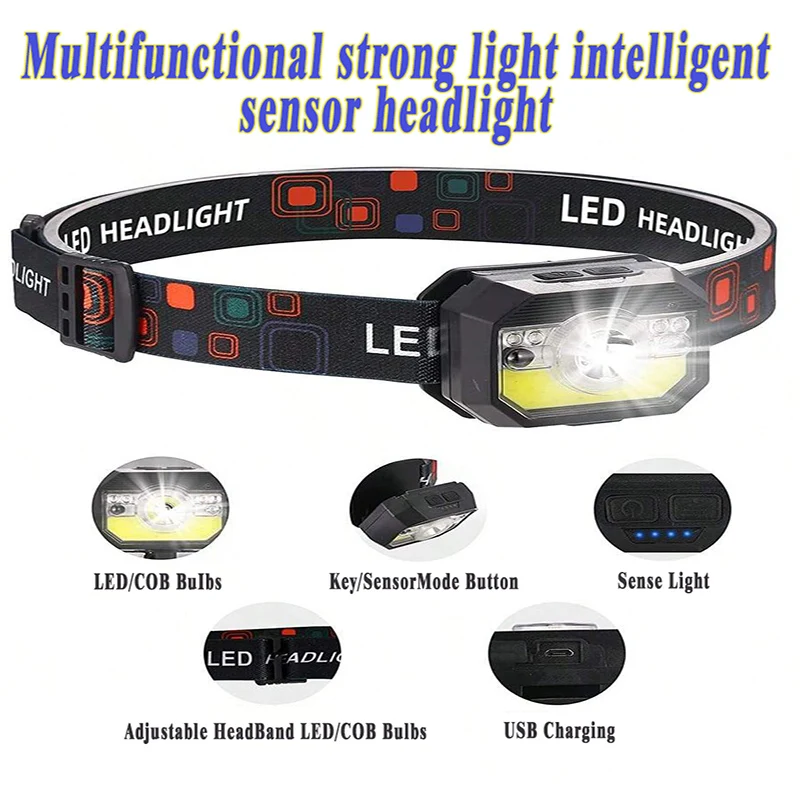 Rechargeable LED Headlamp,Bright Waterproof Flashlight,Hands-Free Work Light,Camping Hiking Fishing,Emergency Lantern,Gift Set