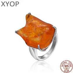 2022 New Arrival ​Natural Precious Amber Ring 925 Sterling Silver Jewelry Gifts Crystal Luxury Ring Temperament Retro Ring