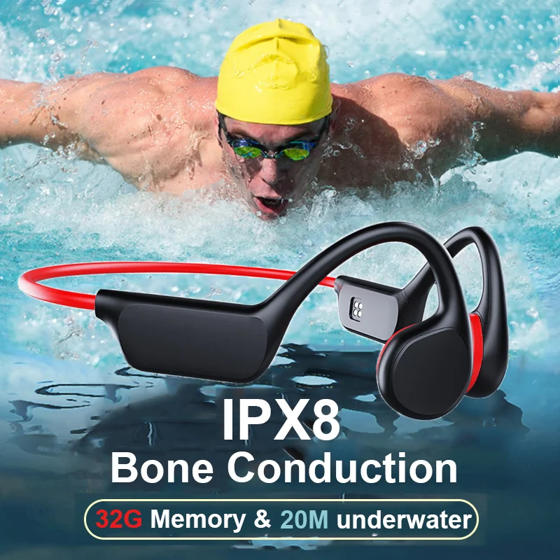 Swimming Earhook Bone Conduction Earphones IPX8 Waterproof 20M Underwater 32G Memory Wireless Headphone For Sports Run Outdoor